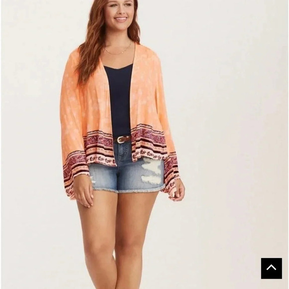 Torrid boho Border Print Gauze open front flared sleeve Kimono - Picture 2 of 10